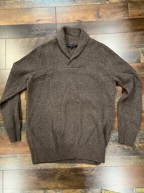 NakedCashmere - brown ribbed knit shawl-collar sweater/ M / NWOT